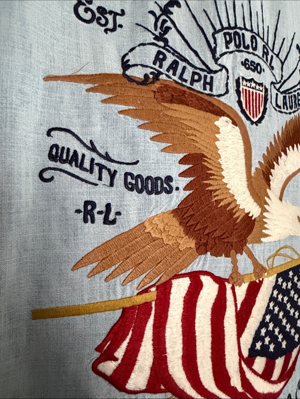 Vintage Polo Ralph Lauren Home Of The Brave Denim Shirt Embroidered Large Unisex - Picture 6 of 16